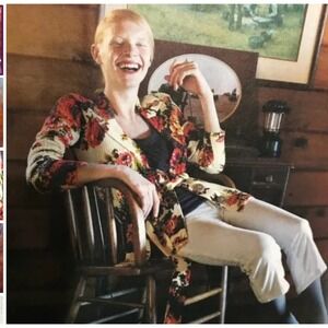 Sleeping on Snow Floral Knit Blazer Cardigan Button Front Cream Red WOMEN M